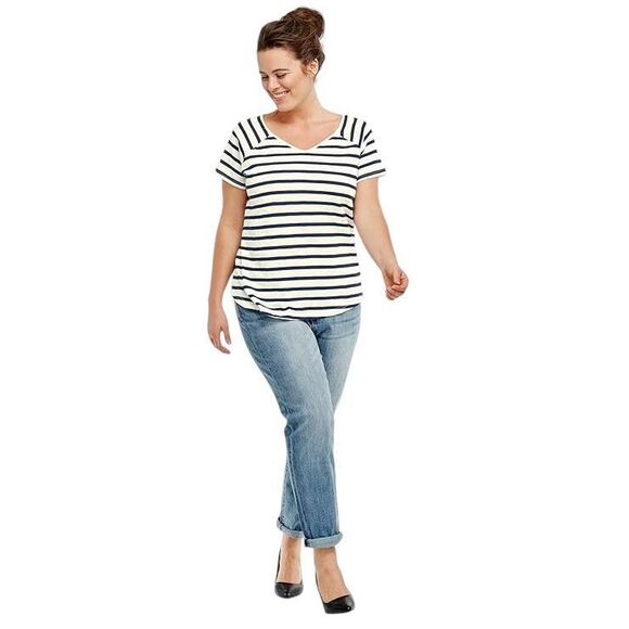 Ellos Plus Size 30W 32W Top 3X Rounded V Neck Tee Black White Striped 717‎ - Picture 14 of 15